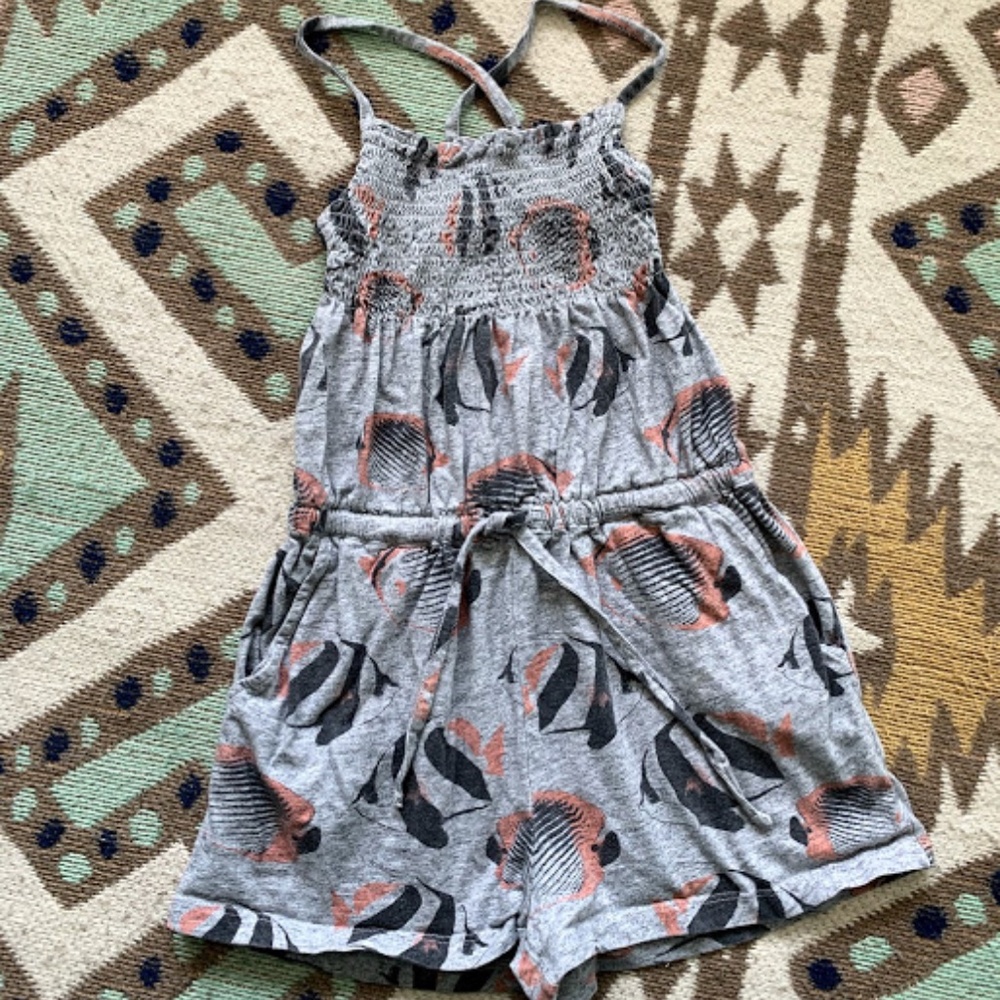 Tea Fish Print Cotton Romper Sz7